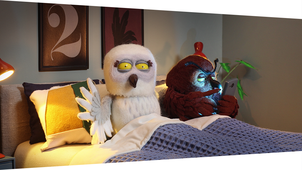 Stop motion owls in bedroom:  Box Makers Yard