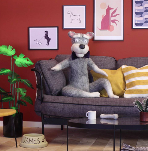Stopframe Puppet Animation: Schnauzer Dog on Sofa