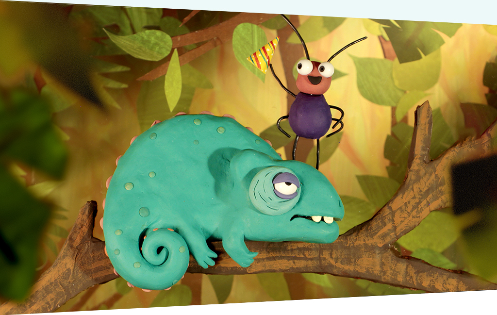 Chameleon and bug stopmotion for cardbot