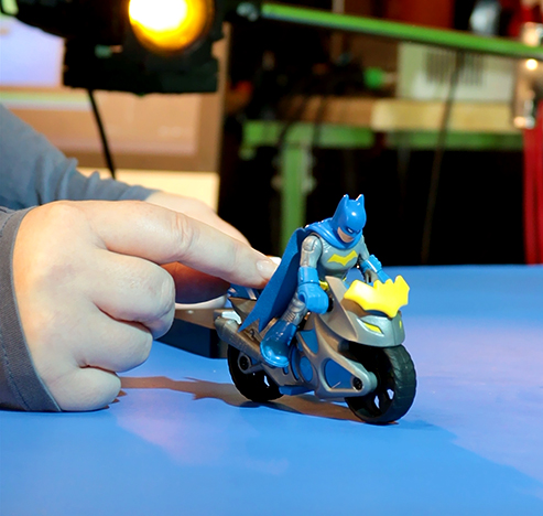 Stopmotion Toy Animation: DC Super Friends Batman and bat bike on stopmotion set