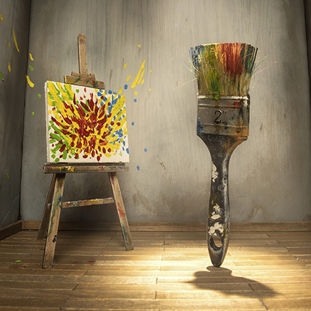 Stopframe Product Animation: Mad Paintbrush with Canvas on Easel